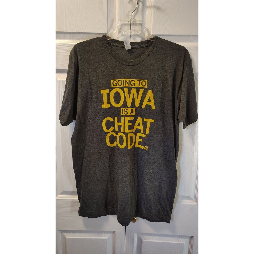 Going To Iowa Is A Cheat Code Funny Novelty Graphic T-Shirt Gray XL Tultex 202